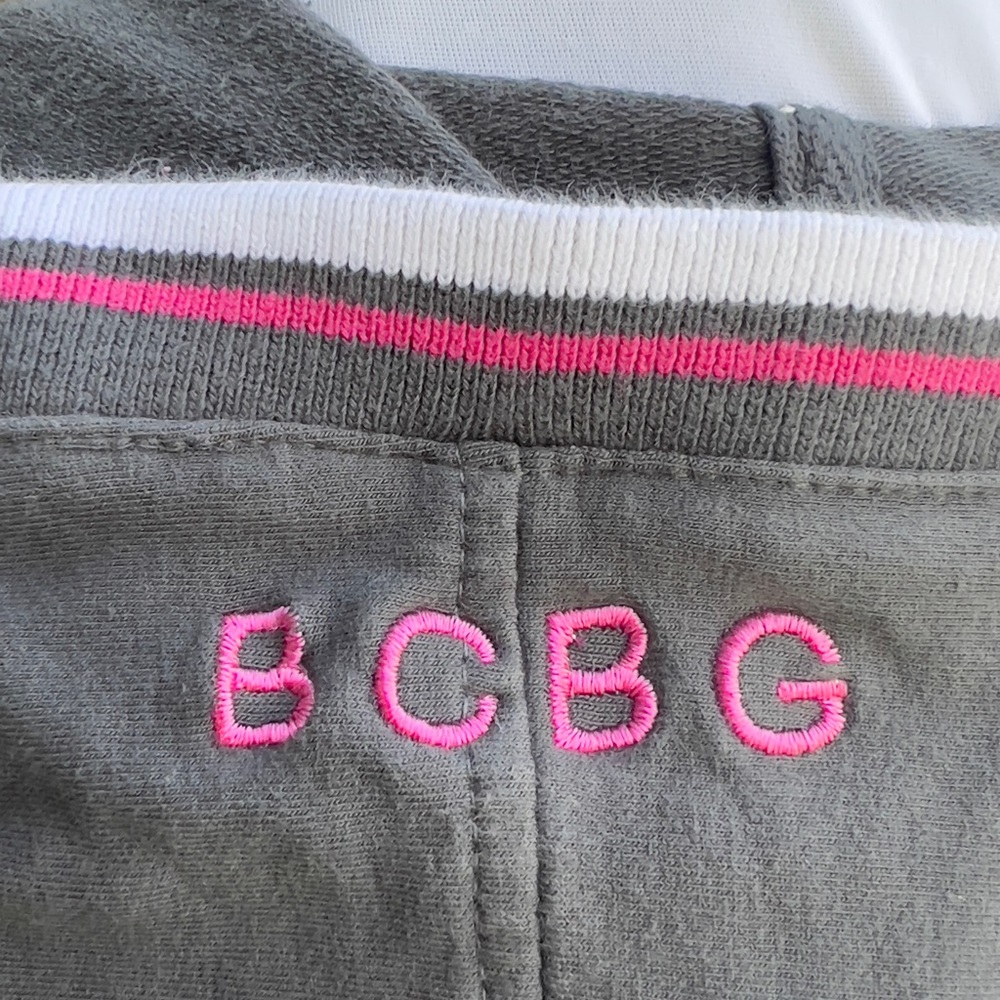 BCBG Max Azaria Hooded Jacket Large LG L Grey White and Pink Stripes - Picture 10 of 11